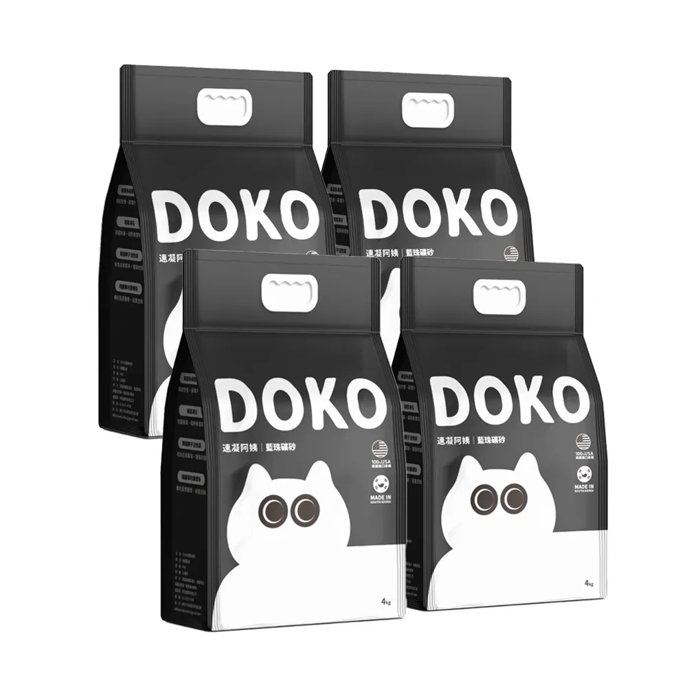 【Doko】韓國專利除臭藍珠礦砂-原砂版4KG 四件組(強效除臭/極低粉塵/無香礦砂)