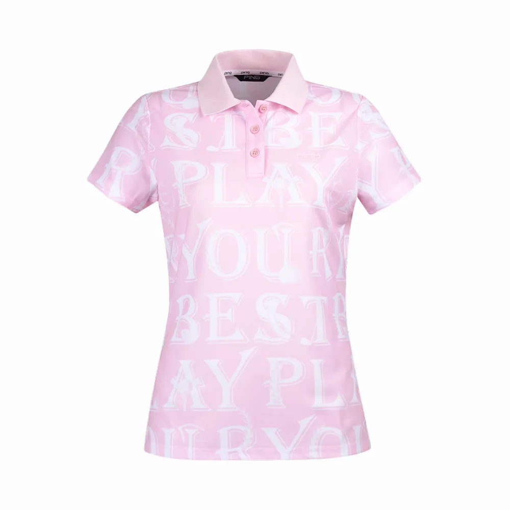 【PING】女款羅馬字吸濕排汗抗UV短袖POLO衫-粉紅(GOLF/高爾夫球衫/RA24104-13)