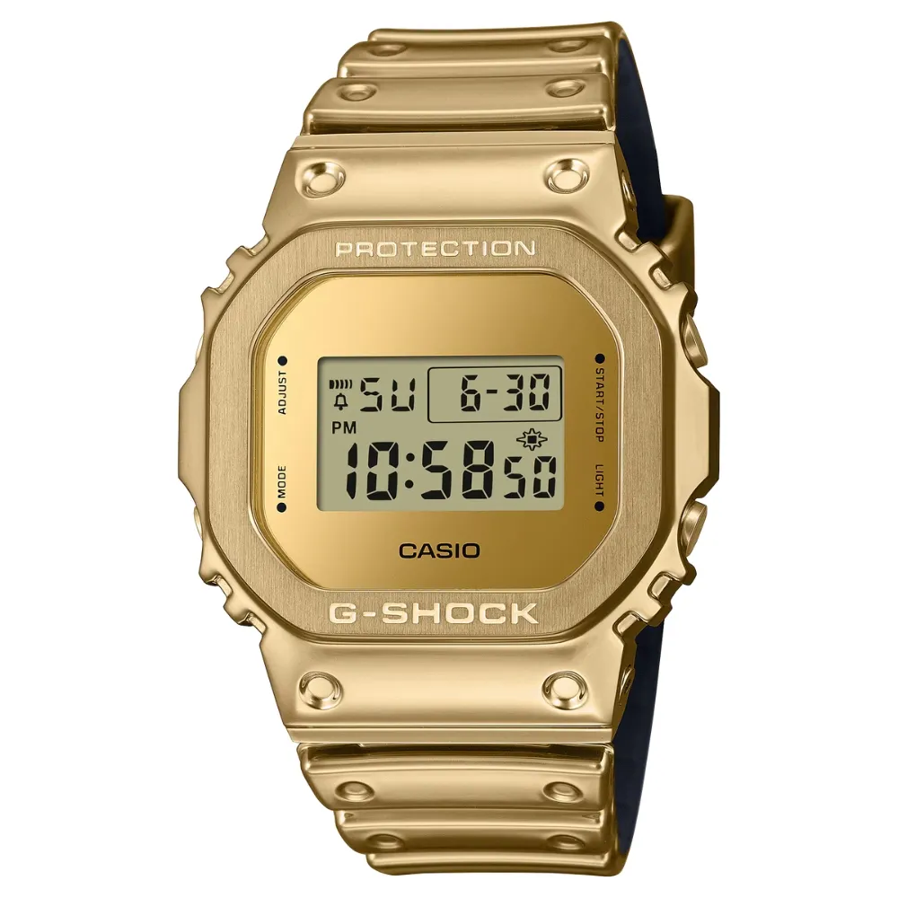 【CASIO 卡西歐】G-SHOCK 金屬光澤 金屬錶殼 經典方型 金 GM-5600YMG-9_43.2mm
