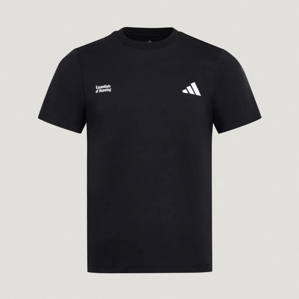 【adidas 愛迪達】短袖上衣 男 訓練 涼感 透氣 亞規 M RUN ESS G T 黑 LC8174