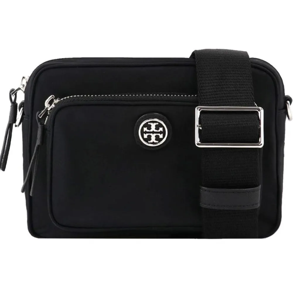 【TORY BURCH】專櫃款黑色前口袋小款尼龍斜背包