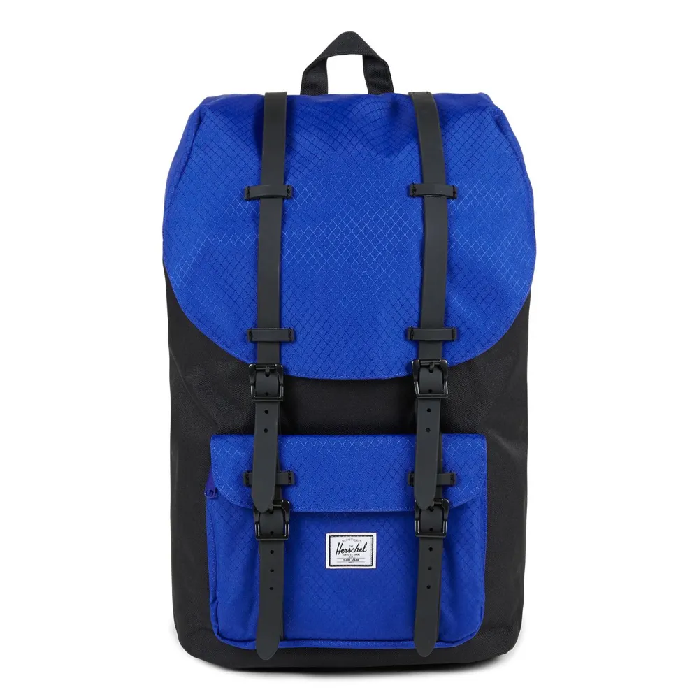 【Herschel】雙11 Little America 中型 黑色 藍色菱格紋 磁扣 橡膠帶 筆電夾層 大容量 帆布 背 