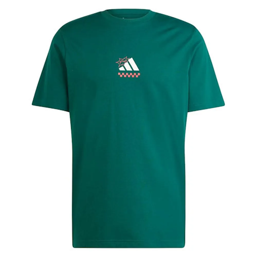 【adidas 愛迪達】2025男時尚小圖標綠色圓領短袖T恤-網