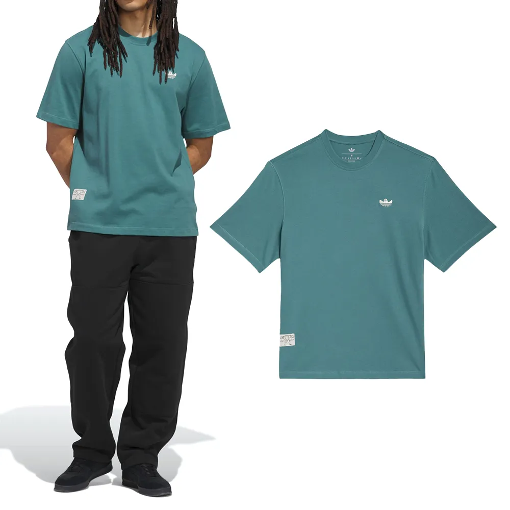 【adidas 愛迪達】Shmoo H Tee 男款 藍綠色 寬鬆 刺繡 Logo T恤 休閒 運動 短袖 JX5448