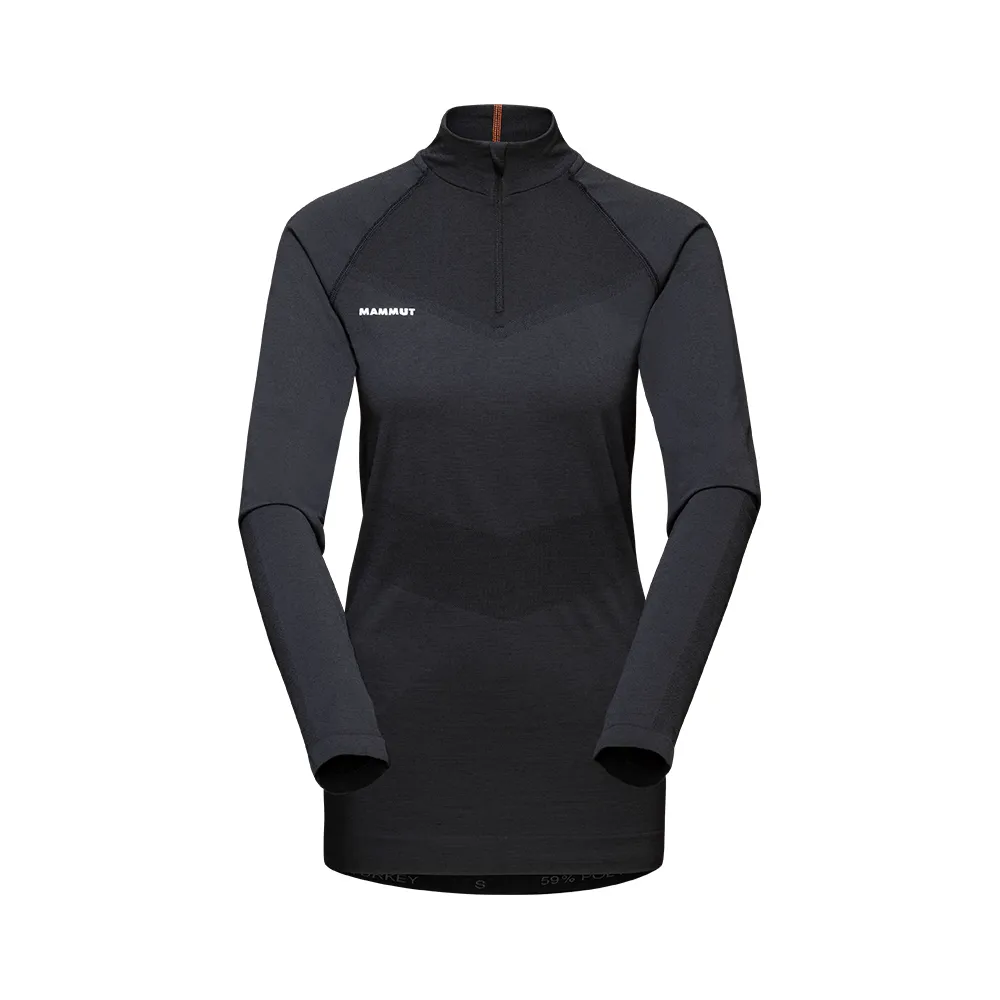 【Mammut 長毛象官方直營】Trift Half Zip Longsleeve 羊毛混紡立領拉鍊長袖排汗衣 黑色 女款 #1016-01060