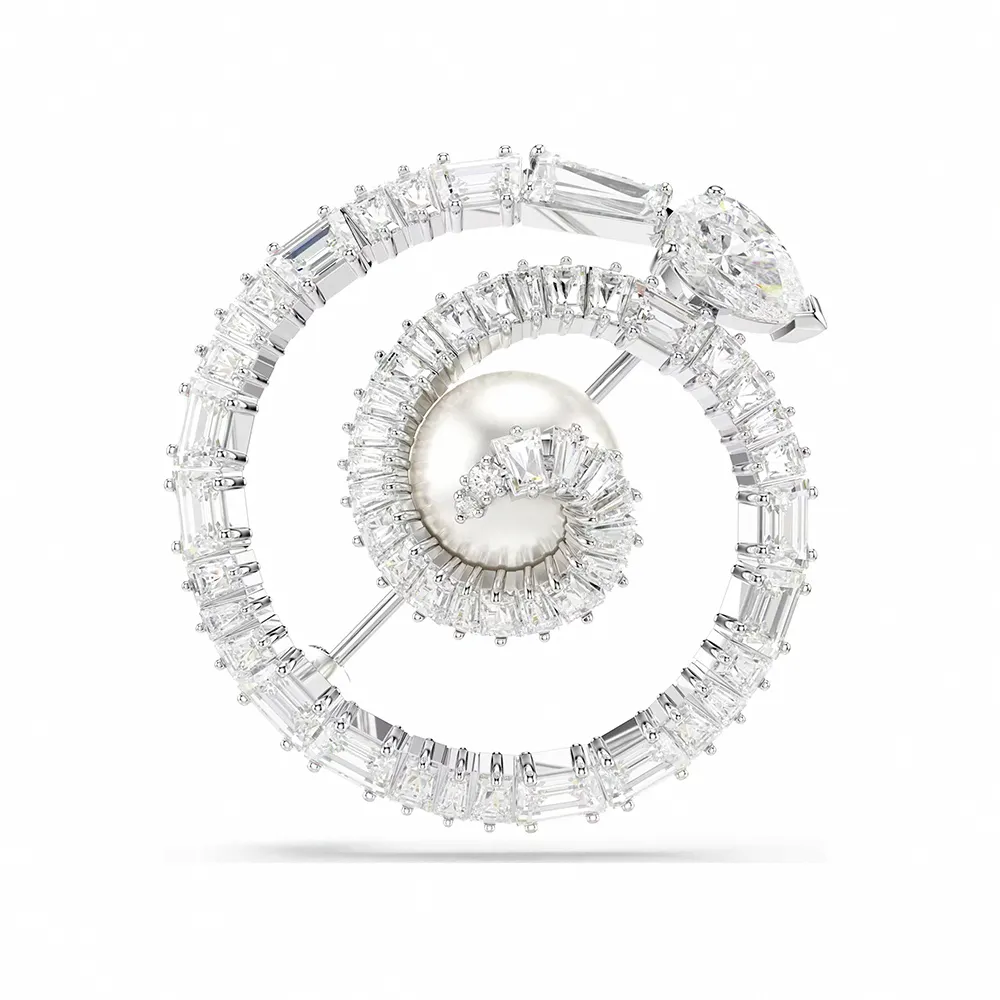 【SWAROVSKI 施華洛世奇】官方直營 Snake 胸針 水晶珍珠 蛇年 鍍白金色 | 5698885
