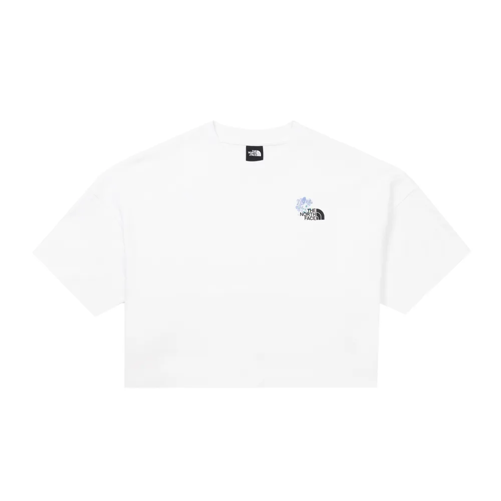 【The North Face】北臉 短袖上衣 女 短版 W HEAVYWEIGHT EMB FLOWER CROP SS TEE GRAPHIC 白 NF0A8GXAFN4