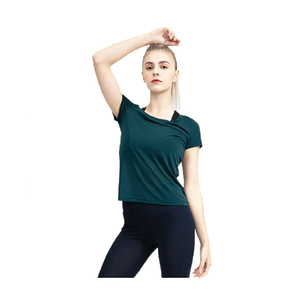 【海夫健康生活館】COOCHAD Cupro 爽涼纖維 圓領 T-Shirt 修身版型 女款墨綠(Cupro158-006)