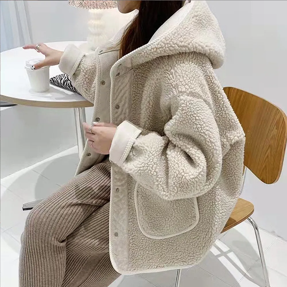 【LANNI 藍尼】★簡約毛毛寬鬆修身連帽長袖外套(長袖外套/連帽外套)