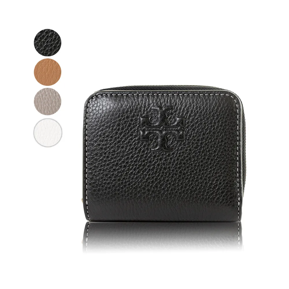 【TORY BURCH】荔枝紋浮雕LOGO釦式對開短夾(新款任選)