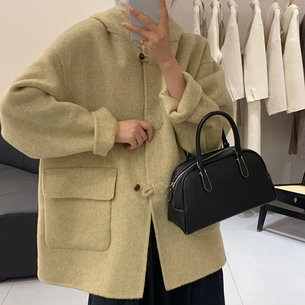 【巴黎精品】現貨+預購 羊毛大衣毛呢外套(保暖學院風連帽休閒顯瘦可愛女外套4色a1ik19)