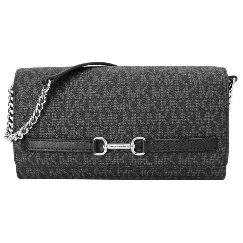 【Michael Kors】金屬竹節釦防刮LOGO可拆手拿/斜背包(黑)