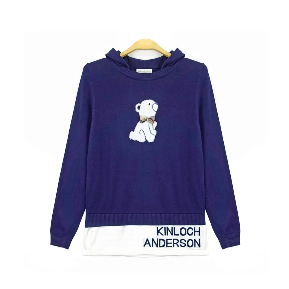 【Kinloch Anderson】俏麗小熊帽子拼接LOGO長袖針織上衣(KA1069021暗藍)