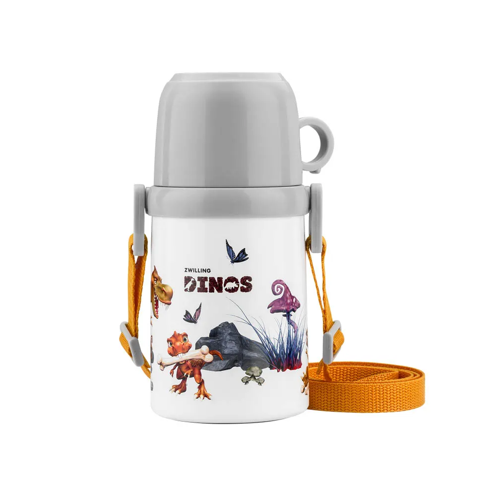 【ZWILLING 德國雙人】DINOS 18/10不鏽鋼兒童保溫杯保溫瓶380ml附背帶-超萌恐龍(德國雙人牌集團官方直營)