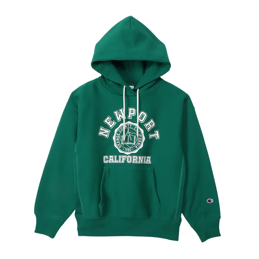 【Champion】官方直營 女款-CASUAL 拉絨印花寬版連帽TEE-綠色