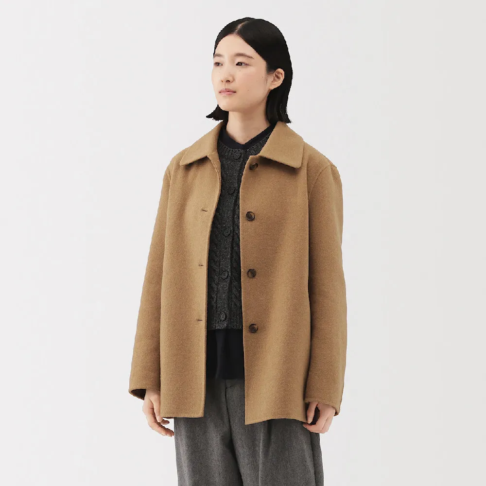 【MUJI 無印良品】女羊毛混雙面織短大衣(黑色/駝色/深摩卡棕)