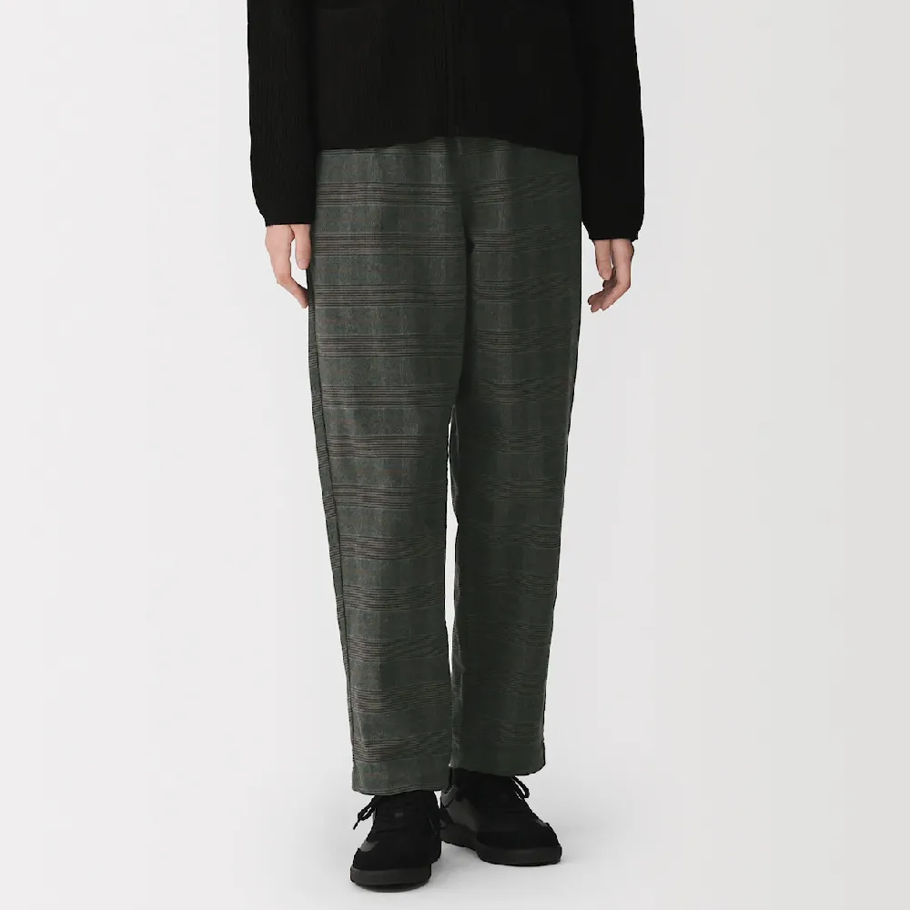 【MUJI 無印良品】女彈性法蘭絨舒適錐形褲(黑色/粉米/深棕/深灰紋樣)