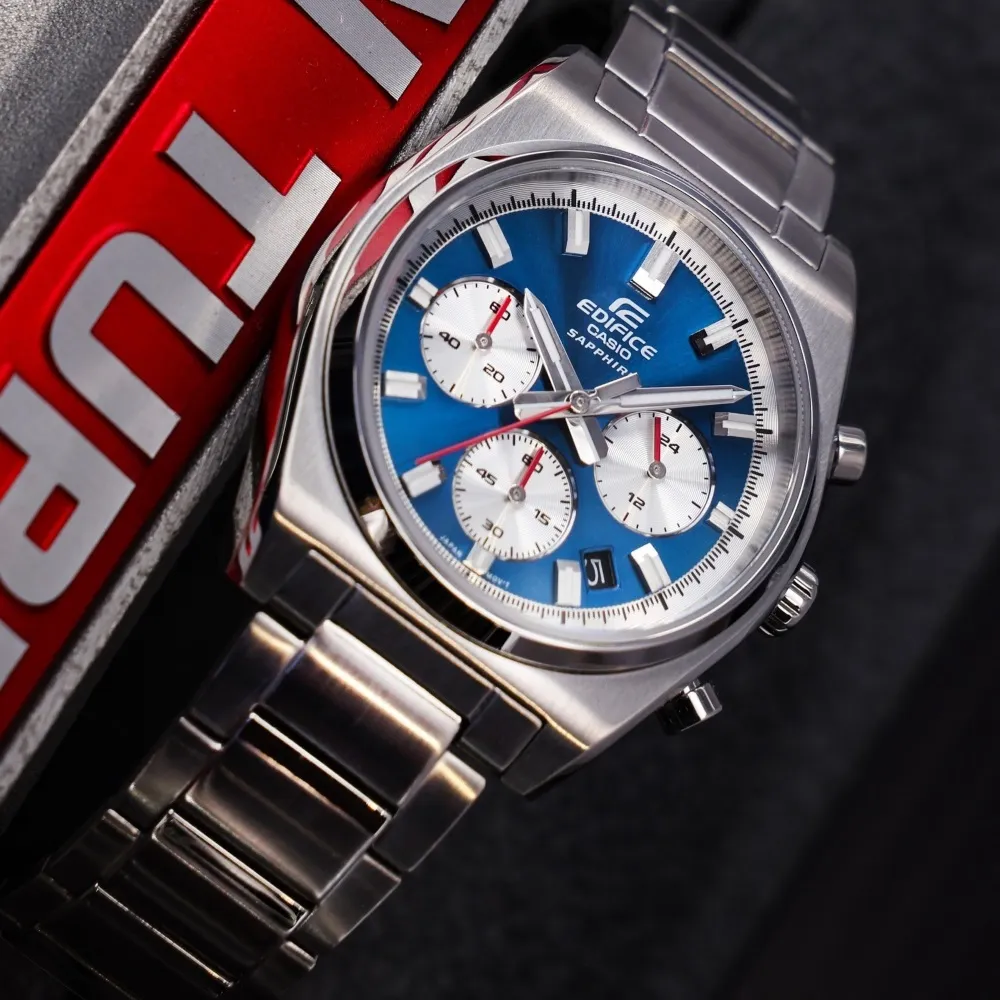 【CASIO 卡西歐】EDIFICE 賽車時尚 計時運動手腕 石英錶 40mm-藍(EFB-730D-2AV)