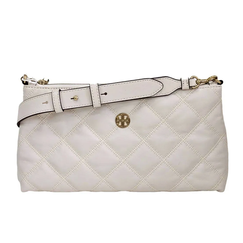 【TORY BURCH】新款WILLA 金LOGO菱格小香風肩背包/奶油白(贈原廠防塵袋紙袋七夕情人節)
