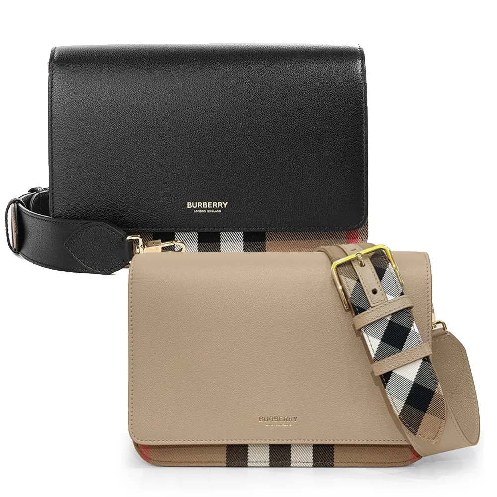 【BURBERRY 巴寶莉】80840251 / 80844911 經典Mackford Check格紋拼接肩背斜背兩用包郵差包(兩色可選)