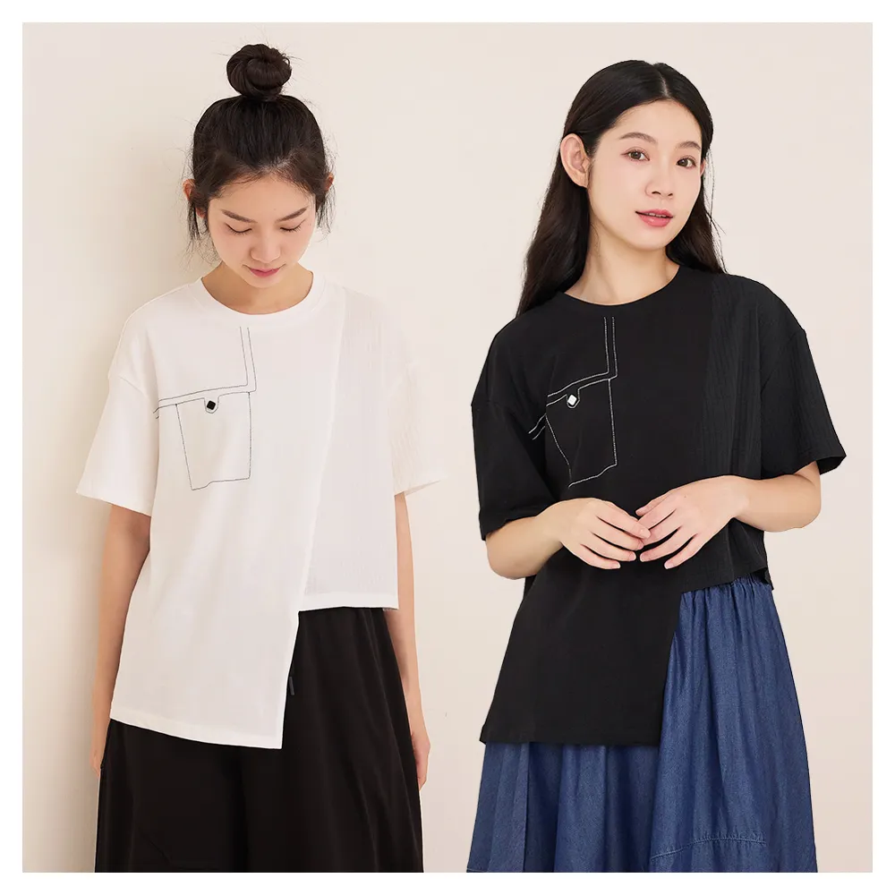 【iNio 衣著美學】短袖上衣 夏新品 現貨 縫線裝飾 造型下擺 圓領 短袖棉T(CDW1158)