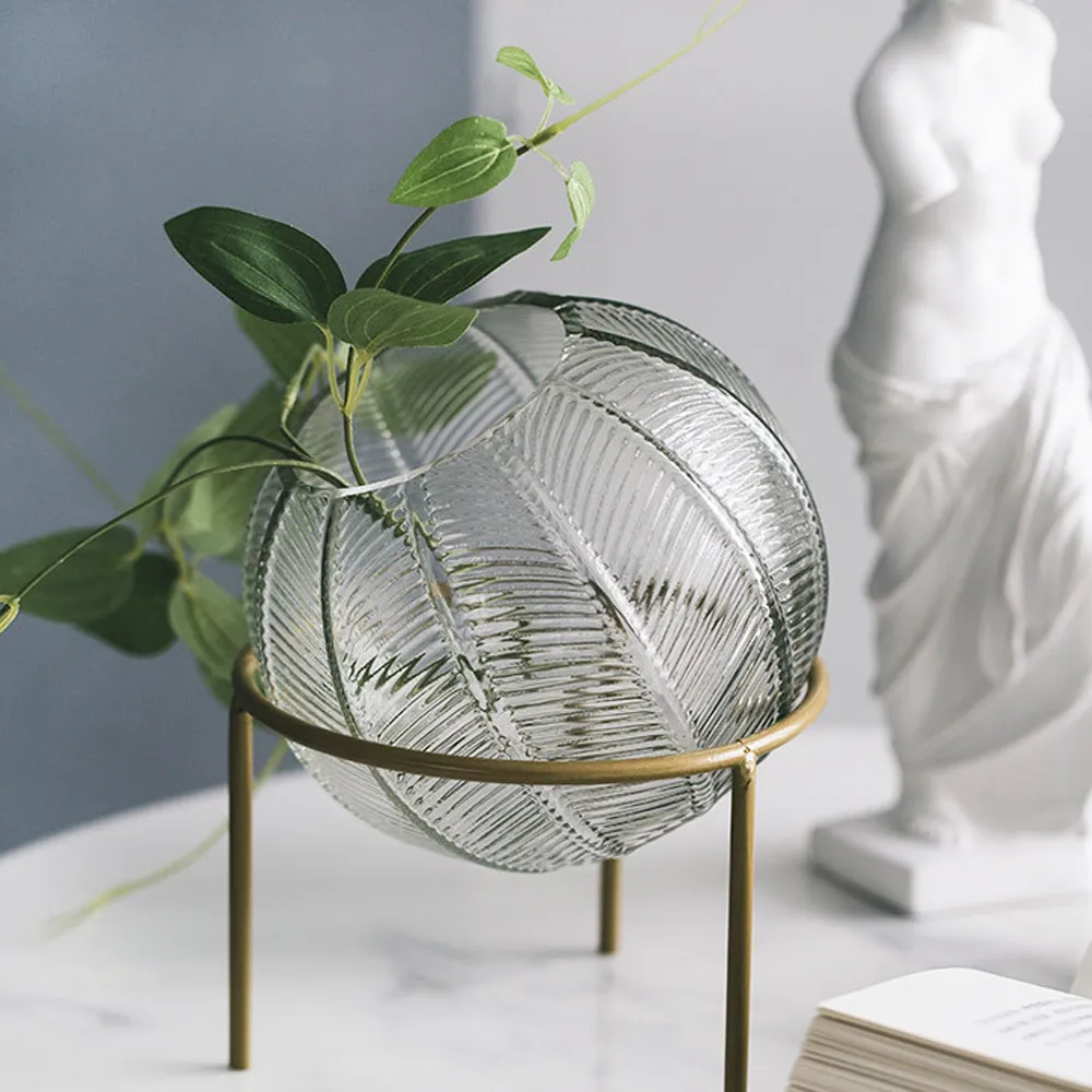 【好物良品】北歐手工圓型玻璃球形花瓶 花藝花器 插花裝飾品 桌面餐桌擺飾(兩款任選)
