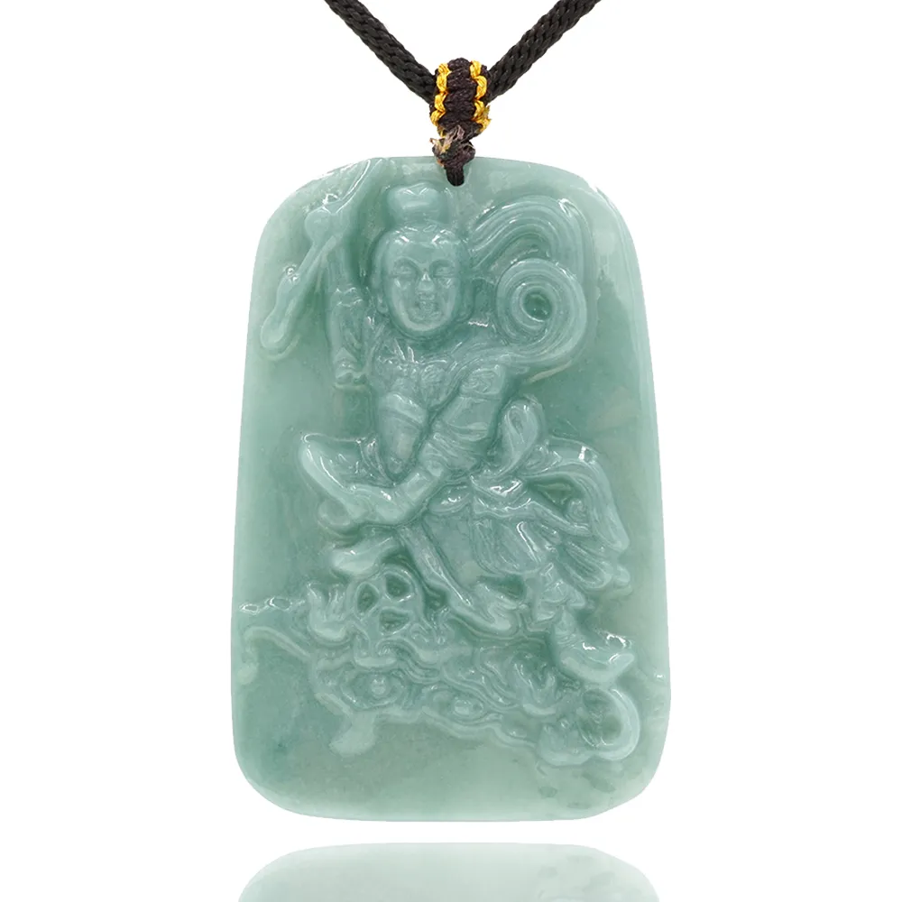 【喜緣玉品】三太子 天然翡翠A貨 滿綠 中壇元帥 玉珮(開運風水)