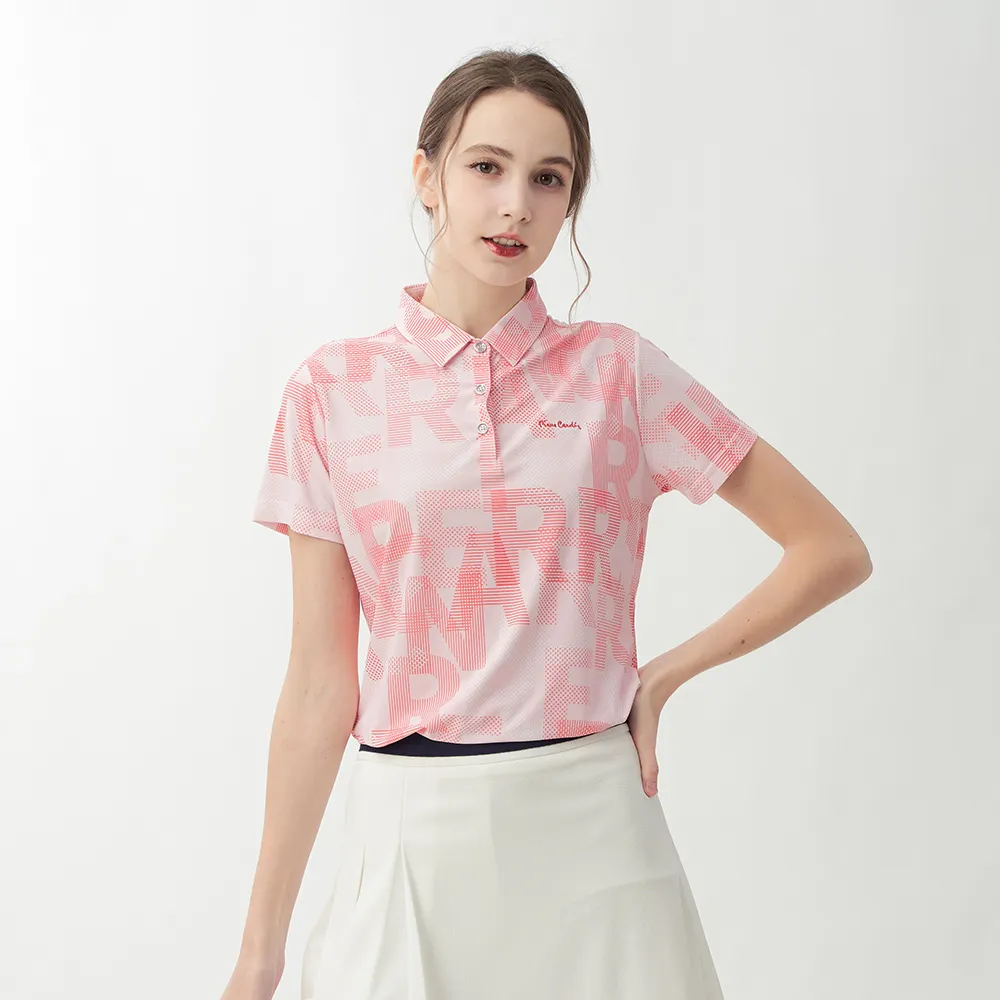 【pierre cardin 皮爾卡登】網路獨家 女款 科技涼感彈性透氣短袖POLO衫-橘粉色(8267295-73)