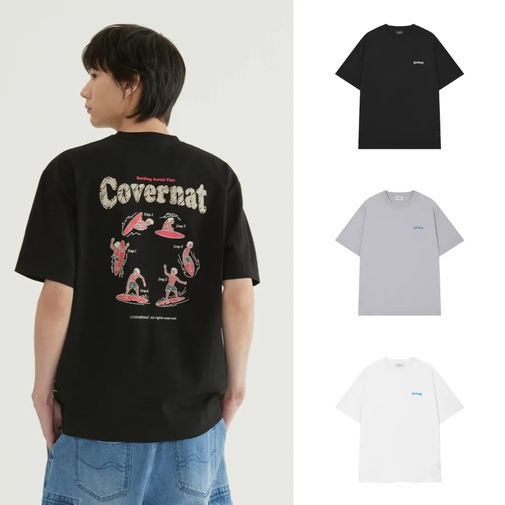 【COVERNAT】衝浪圖案涼感棉短袖T恤(UNI短袖上衣 白/黑/淺紫色)
