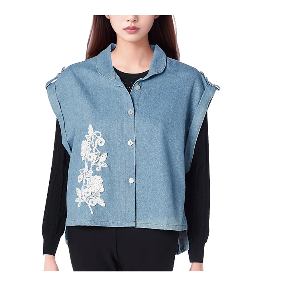 【水衫】牛仔貼布蕾絲短背心2入(M09-77)