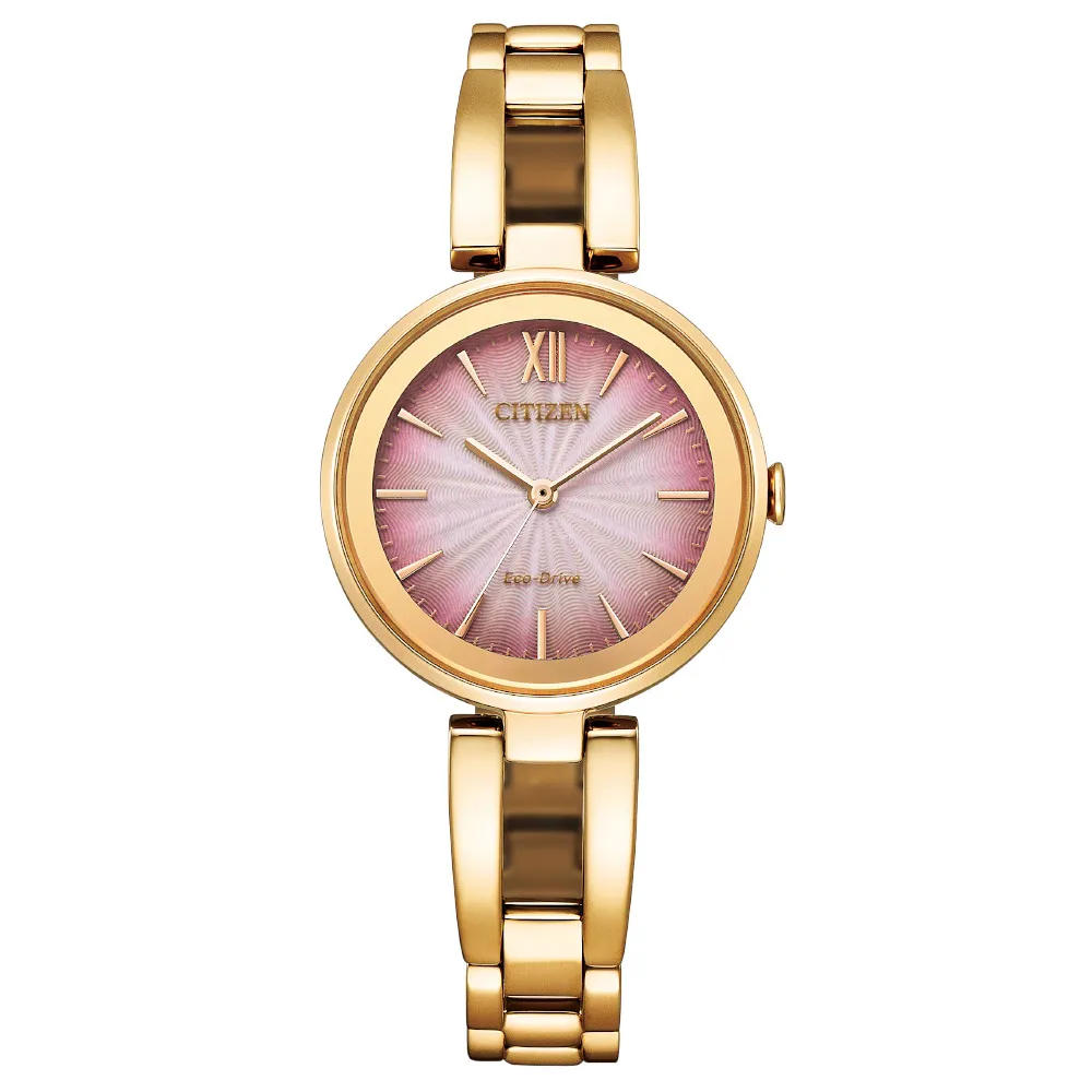 【CITIZEN 星辰】LADYS 漸變櫻花粉光動能石英錶 手鍊女錶/28mm 雙11 (EM0809-83Z)