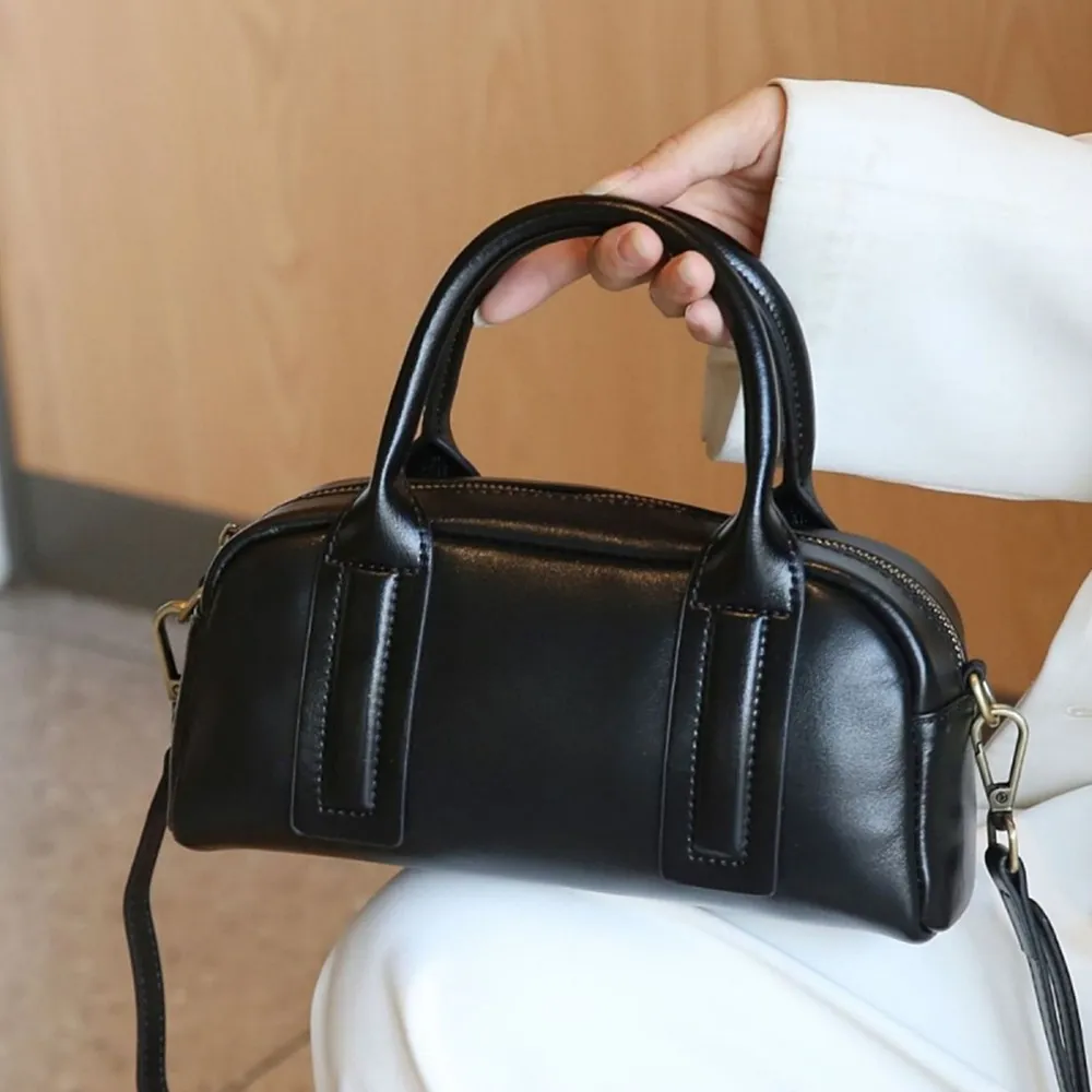 【巴黎精品】真牛皮側背包真皮包包單肩背包托特包手提包女包包(植鞣百搭小方包6色a1gn24)