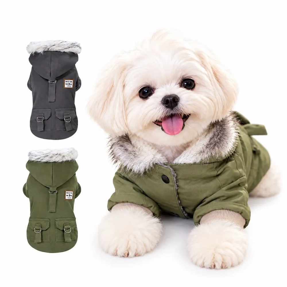 【QIDINA】帥氣軍綠內刷法蘭絨寵物仿外套裝(貓衣服 狗狗衣服 寵物衣服 貓咪衣服 寵物用品)
