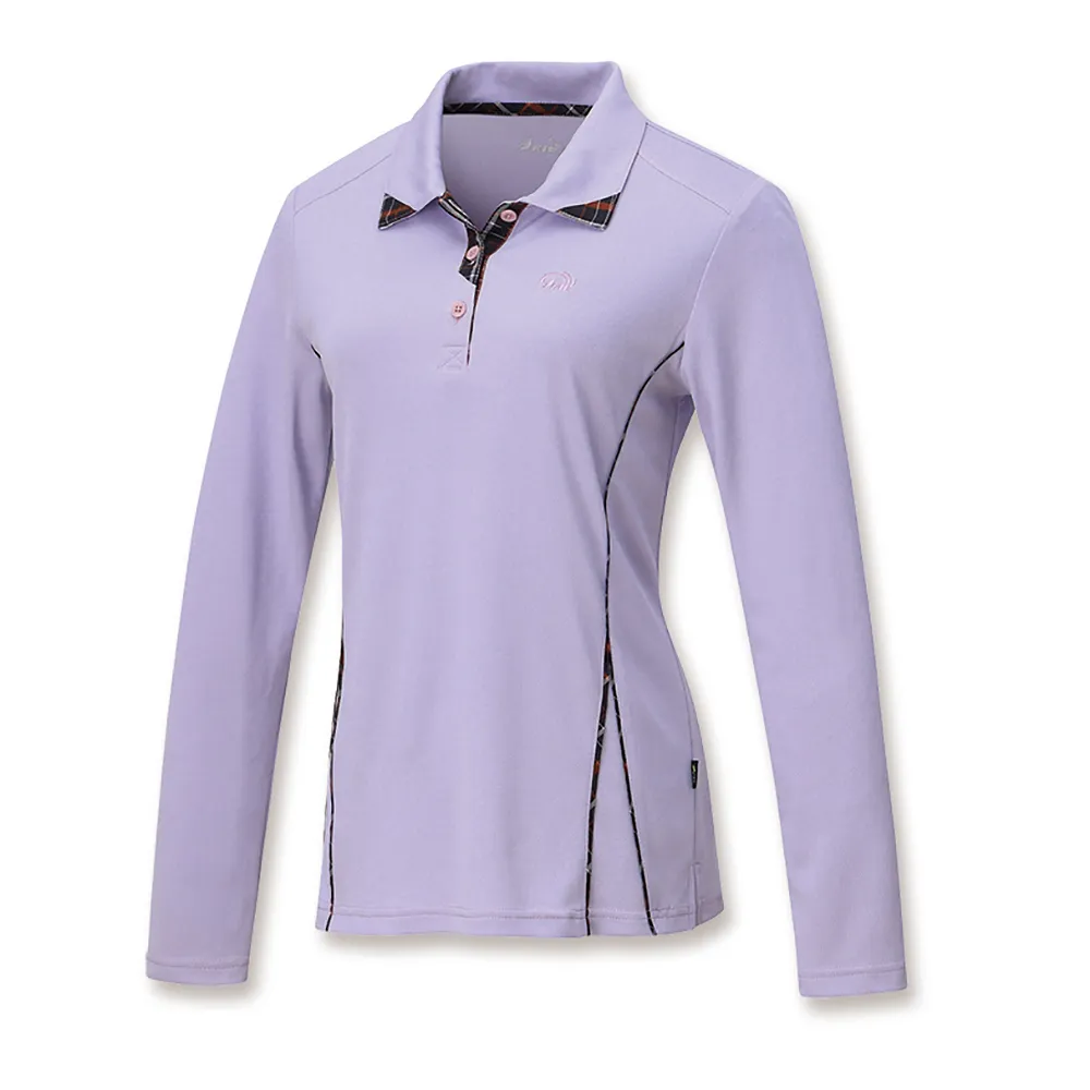 【Fit 維特】女-涼感銀離子長袖POLO衫-淺紫 IS2101-60(POLO衫/長袖上衣/涼感)