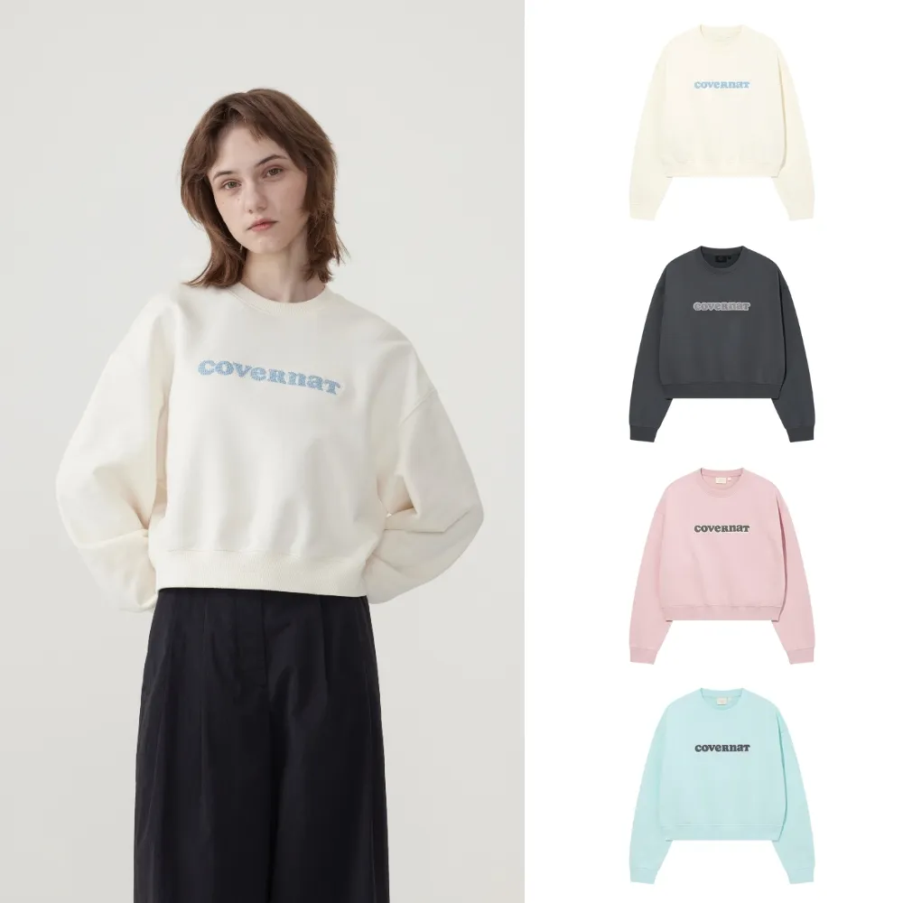 【COVERNAT】女款Logo大學T(WMS圓領上衣 炭灰/象牙白/淺粉/天藍色)