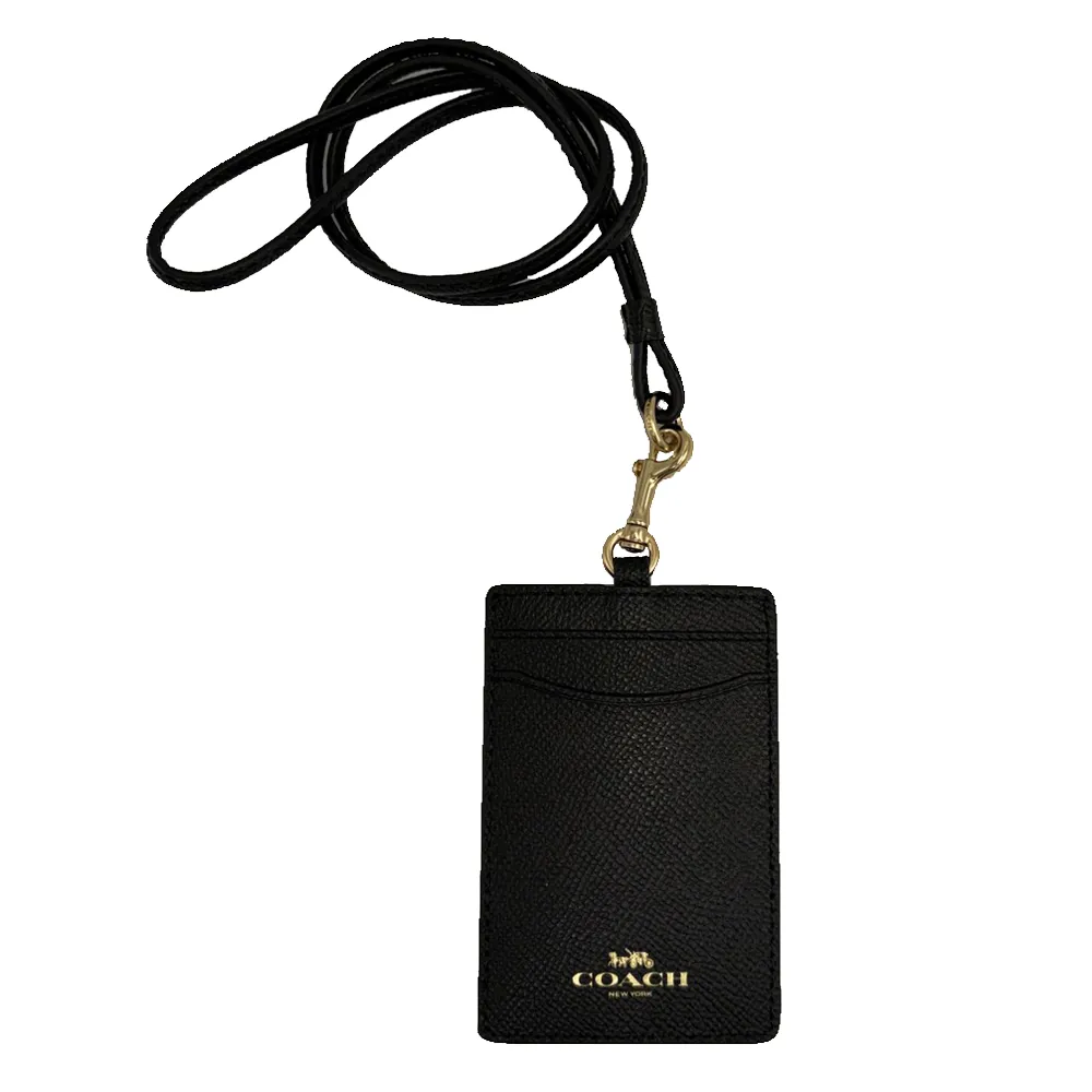 【COACH】經典LOGO素面防刮牛皮證件識別證保護套(黑)