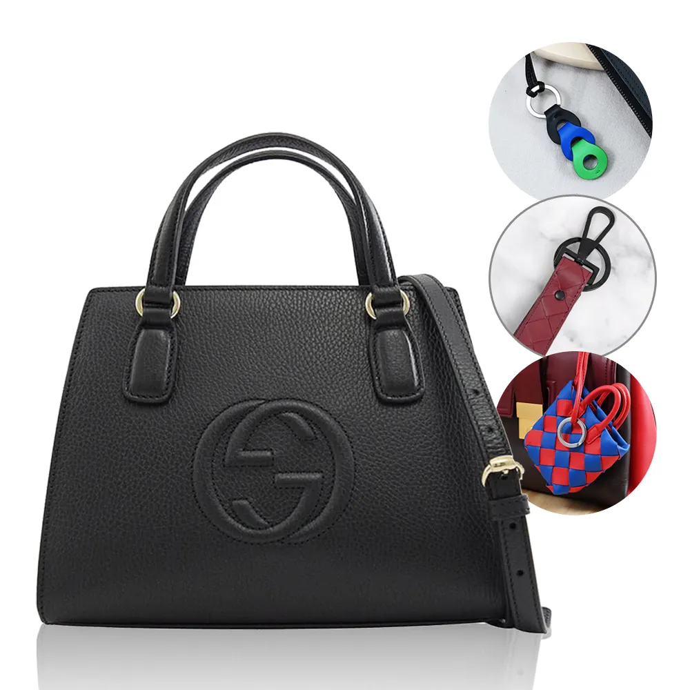 【GUCCI 古馳】SOHO 經典大雙G小牛皮手提兩用包仕女包(黑 買就送BV隨機吊飾鑰匙圈)