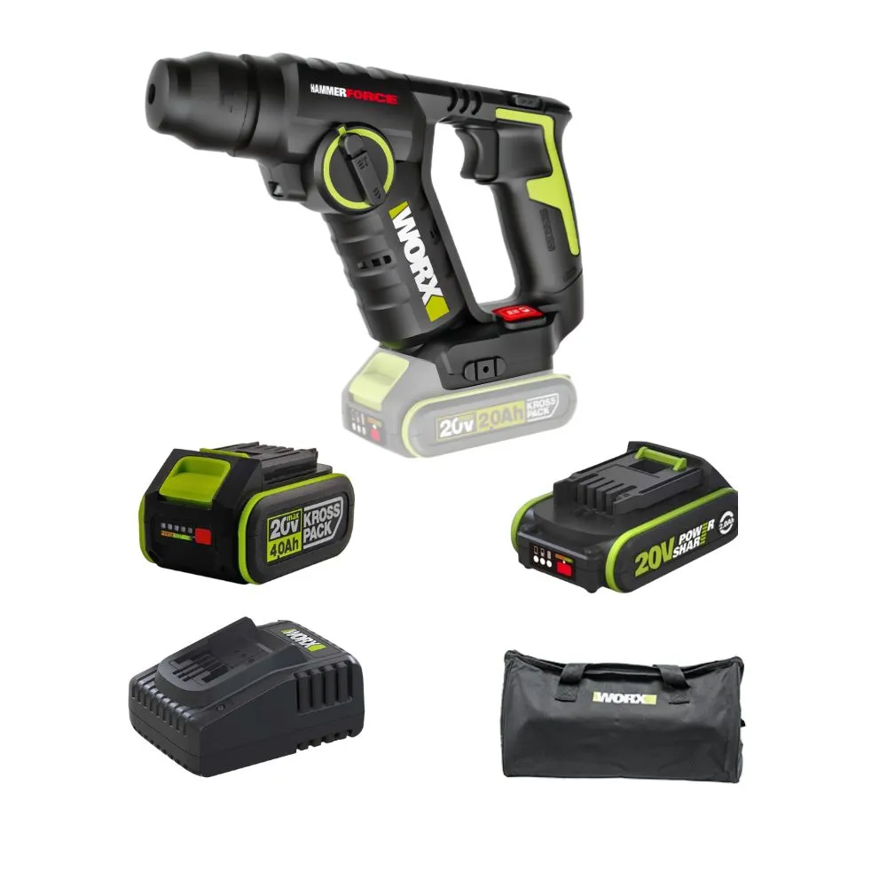 【WORX 威克士】20V 20mm 無刷免出力電錘 WU380S.5(無刷  無碳 鋰電 錘鑽 電錘 鎚鑽 無碳刷鋰電兩用電錘)