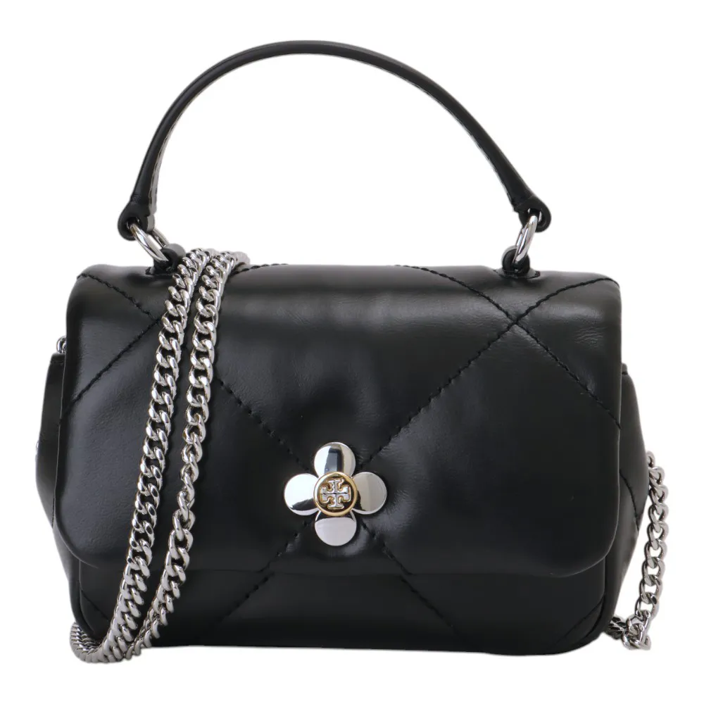 【TORY BURCH】Kira 三葉草TB絎縫皮革鍊帶小廢包(黑)
