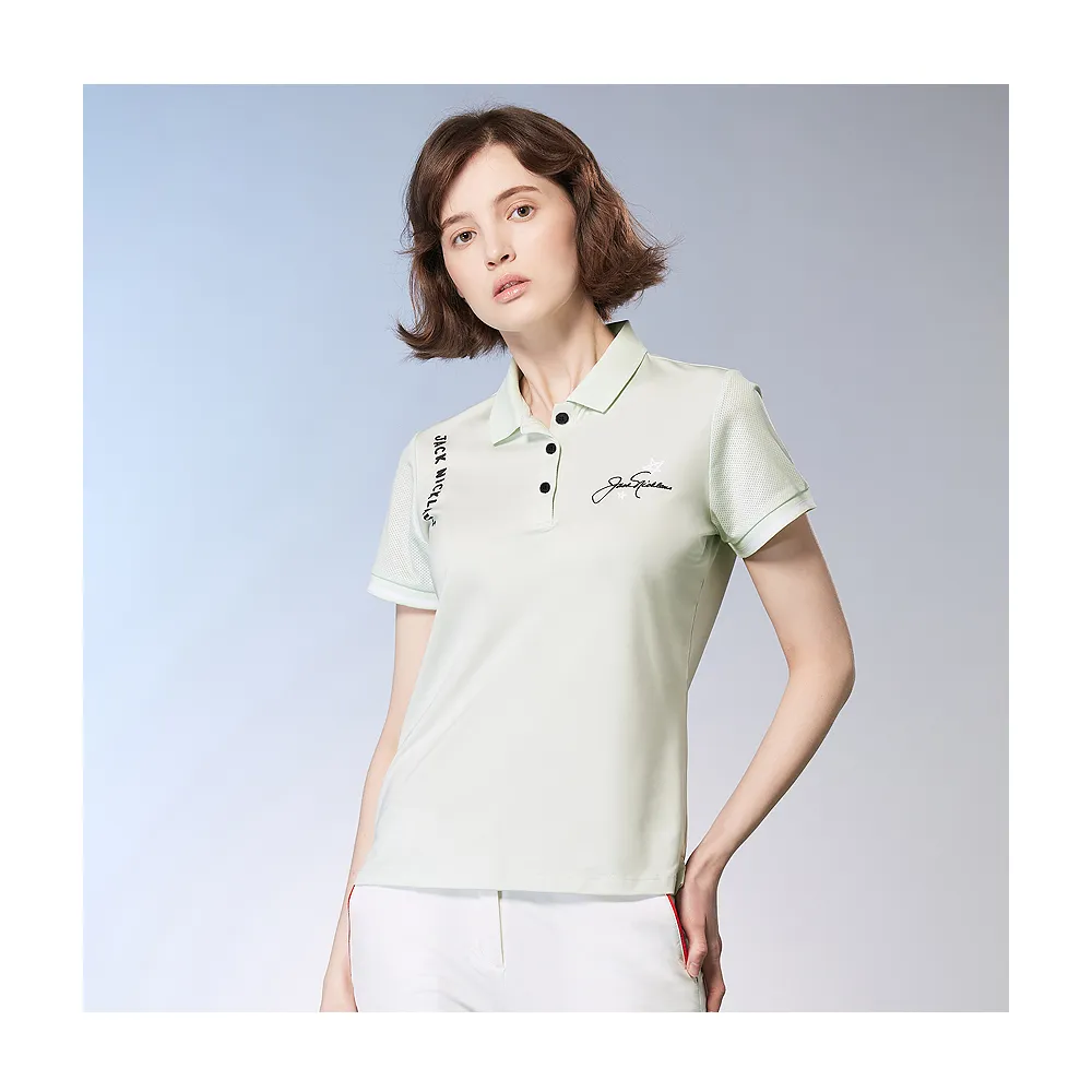 【Jack Nicklaus 金熊】GOLF女款吸濕排汗彈性英文印花POLO衫/高爾夫球衫(綠色)