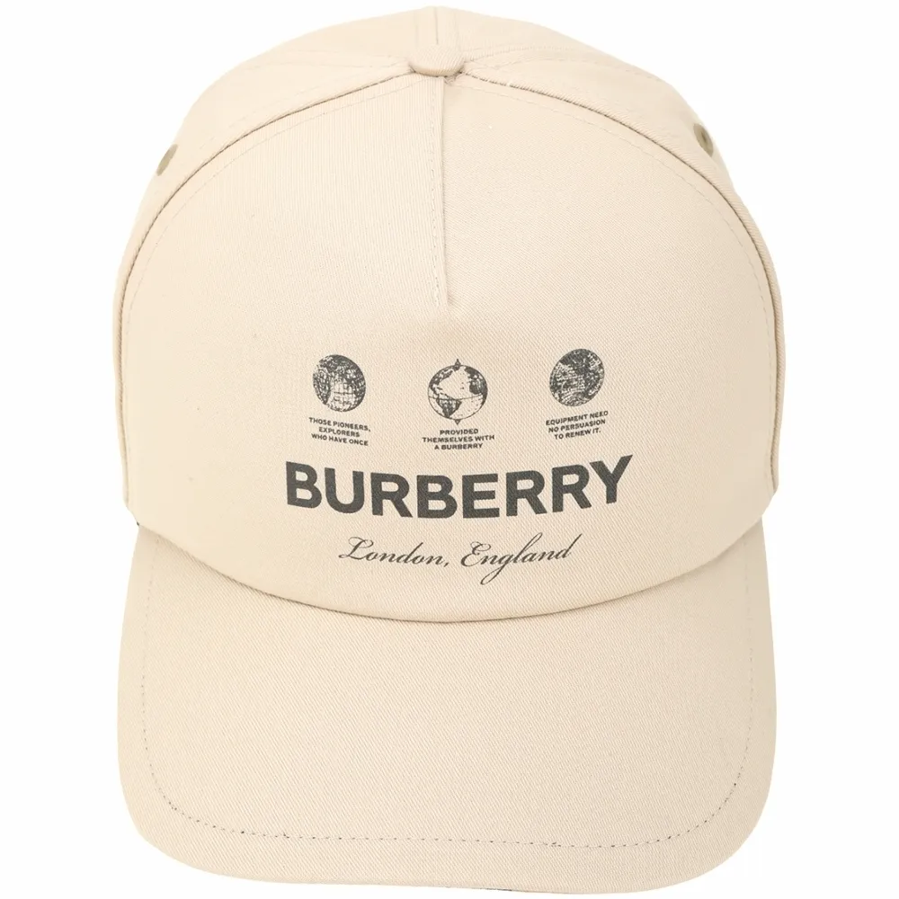 【BURBERRY 巴寶莉】字母印花拼格紋襯裡小牛皮釦帶棒球帽-米杏色