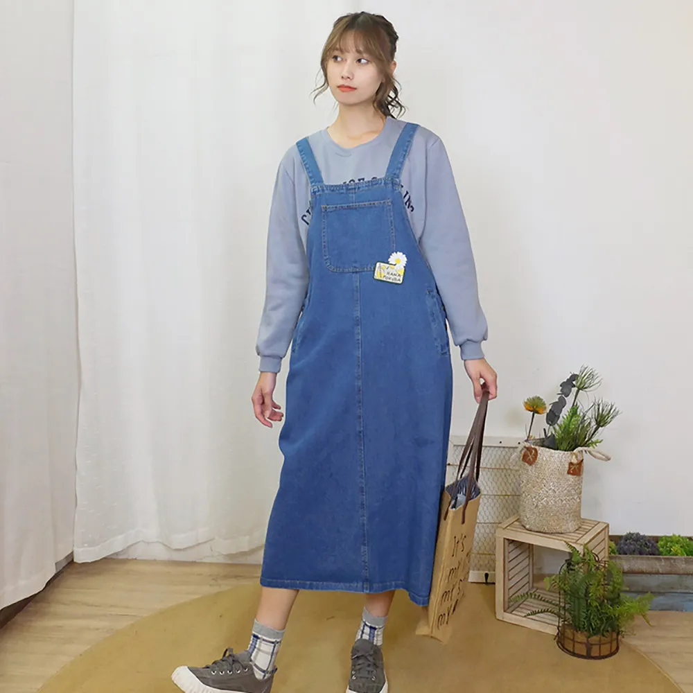 【Hana Mokuba】花木馬日系女裝寬鬆休閒實用口袋牛仔吊帶裙(吊帶裙)