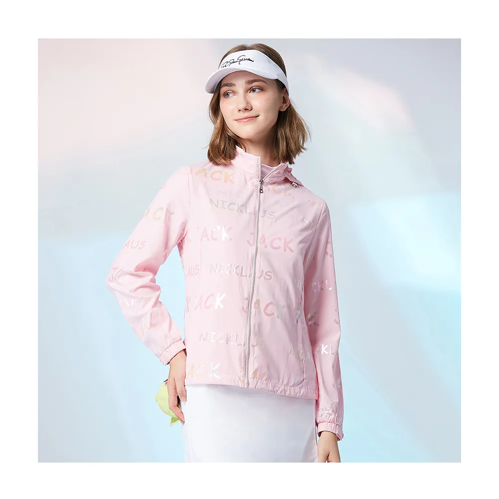 【Jack Nicklaus 金熊】GOLF女款數位印花防潑水薄外套(粉色)
