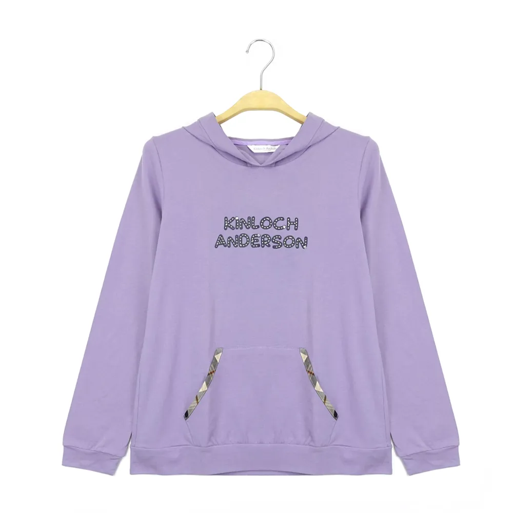 【Kinloch Anderson】連帽抽繩貼袋上衣T恤帽T 金安德森女裝(KA0863008 淺紫/黑)