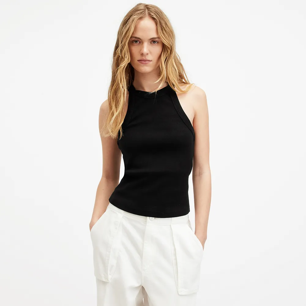 【ALLSAINTS】SOFIA 高領口彈性背心-黑 WM567Z(修身版型)
