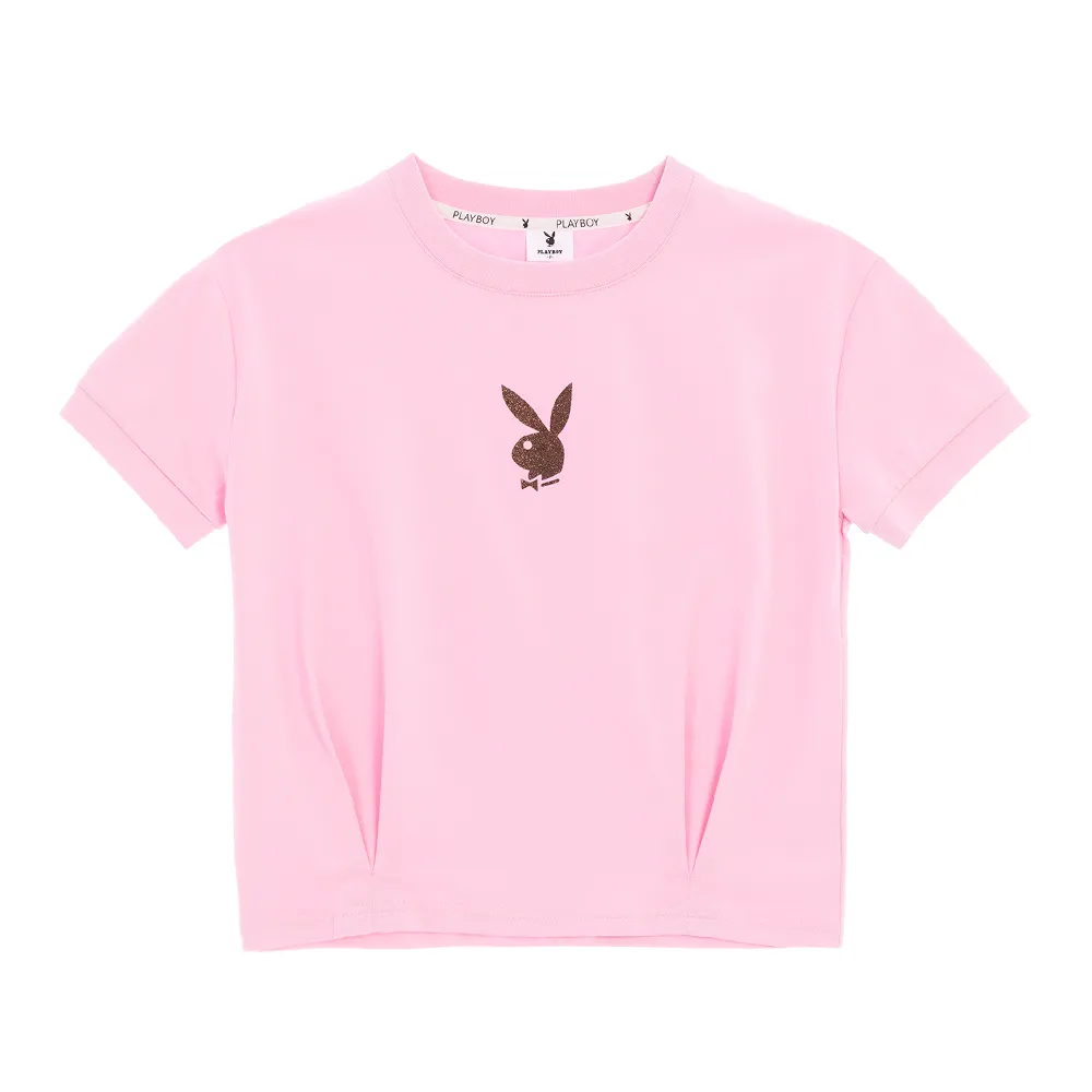 【PLAYBOY】燙粉側邊打褶涼感T-SHIRT(桃粉色)