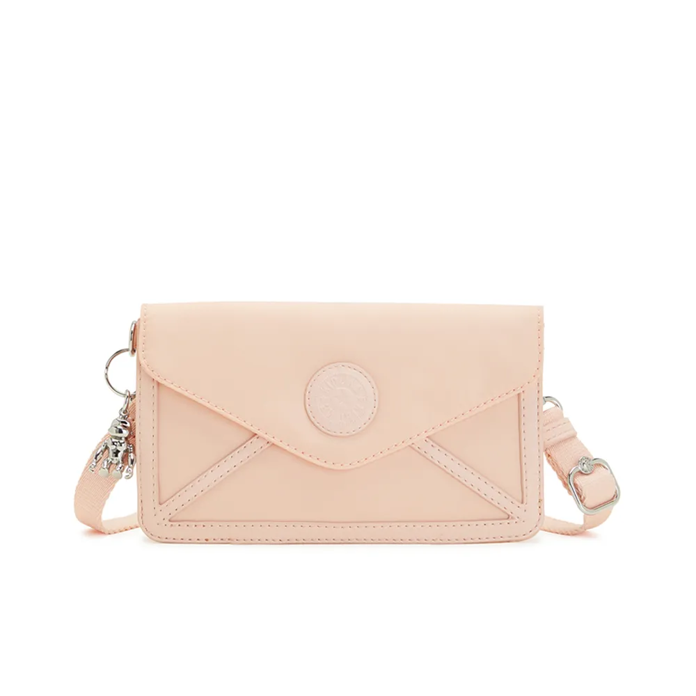 【KIPLING】玫瑰淡粉色信封型肩背小包-NEW LELIO