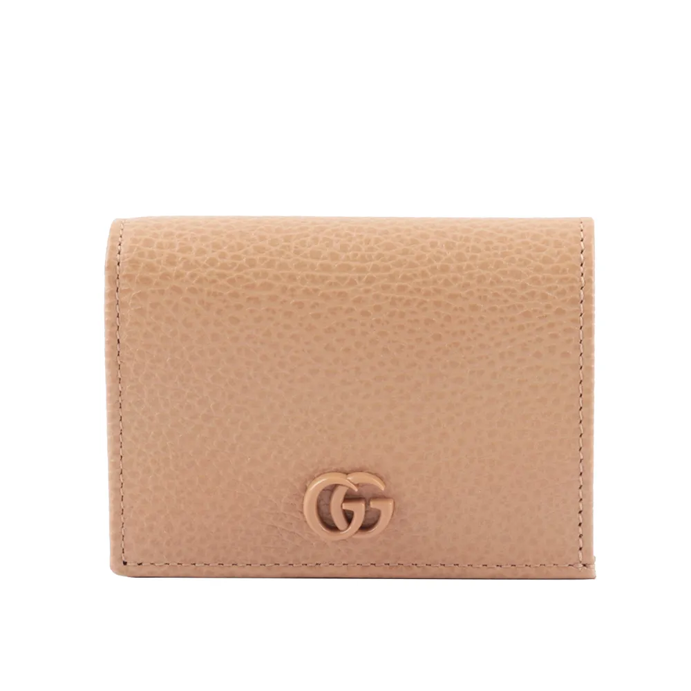 【GUCCI 古馳】GG MARMONT 新款荔枝皮革卡片小短夾(玫瑰粉)