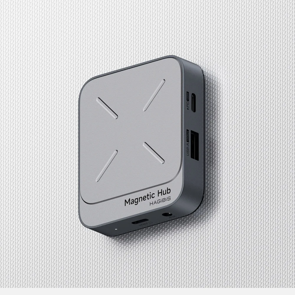 【HAGiBiS】TC100S鋁合金雙面磁吸Type-C擴充器(USB-C數據+USB-A+PD100W+TF/SD4.0槽+AUX音頻+指示燈)