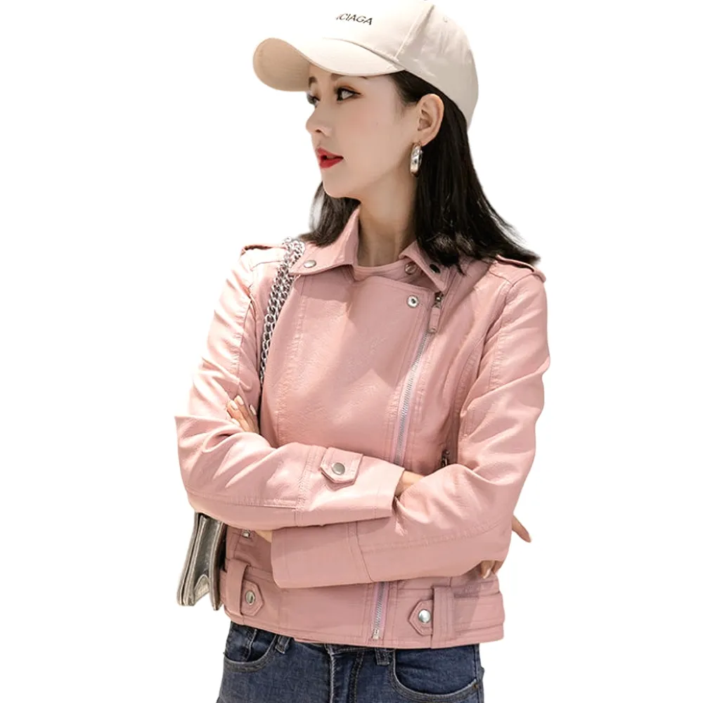 【CHACO】/預購/女春秋經典率性翻領短版皮衣夾克外套#py04(PU 皮衣 夾克 女外套 機車 春秋)